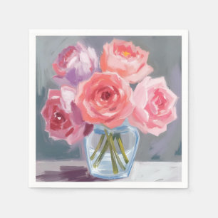 Rosa Pfingstrosenstrauß Florale Aquarell-Malerei Serviette