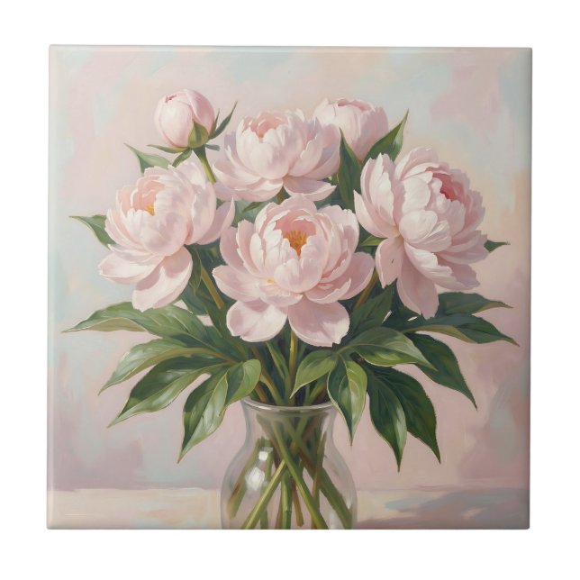 Rosa Pfingstrosenstrauß Romantische Blumen  Fliese (Vorderseite)