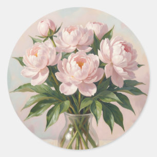 Rosa Pfingstrosenstrauß Romantische Blumen  Runder Aufkleber