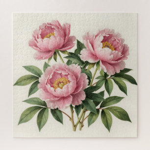 Rosa Pfingstrosenstrauß Vintage-Botanikillustratio Puzzle