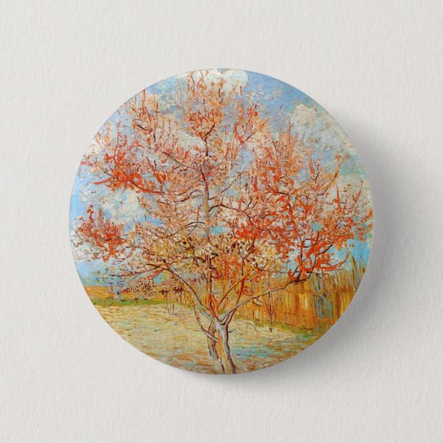 Rosa Pfirsich-Baum Van Gogh im Blüten-Knopf Button (Vorderseite)