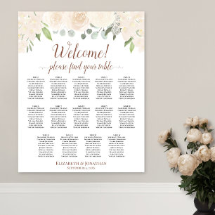Rosa Pfirsich Blumen 14-Tisch-Hochzeits-Sitzplan Poster