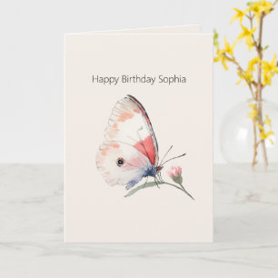 Rosa Pfirsich Blumen Schmetterling Geburtstag Karte
