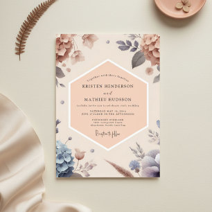 Rosa-Pfirsich-Botanische-Romantik-Hochzeit Einladung