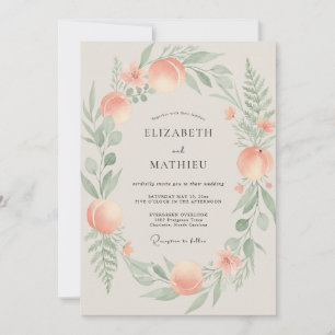 Rosa Pfirsich-Celadon-Kranz-Hochzeit Einladung