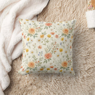 Rosa Pfirsich Cottagecore Wildblumen Rosen Kissen