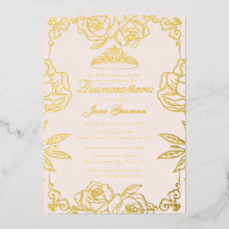 Rosa Pfirsich Goldene Rose Folieneinladung