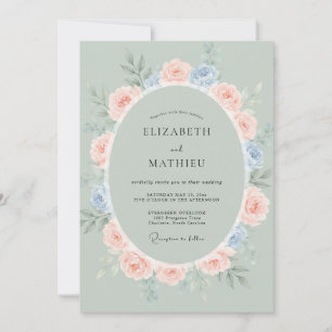 Rosa-Pfirsich-Periwinkle-Kranz-Hochzeit Einladung