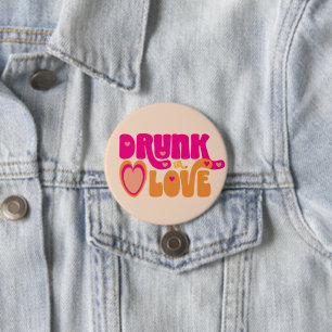 Rosa Pfirsich Retro Betrunken in Liebe Braut Butto Button