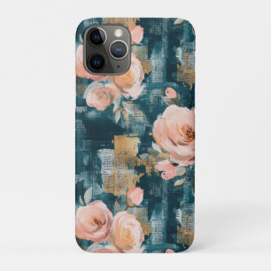 Rosa Pfirsich-Rosen Türkis Maximalistischer Floral Case-Mate iPhone Hülle