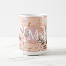 Rosa & Pfirsich schöne Wildblumen Monogramm  Kaffeetasse