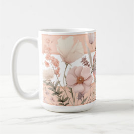 Rosa & Pfirsich schöne Wildblumen Monogramm  Kaffeetasse