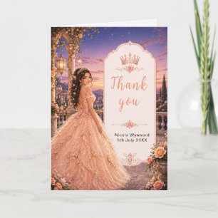 Rosa Pfirsich Sweet 16 Prinzessinnen Garten Dankeskarte