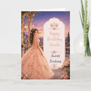 Rosa Pfirsich Sweet 16 Prinzessinnengarten Karte