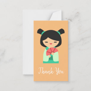 Rosa Pfirsich und Aqua Kokeshi japanische Puppen Mitteilungskarte