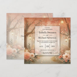 Rosa Pfirsich Verzauberter Wald Laterne Hochzeit Einladung