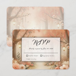 Rosa Pfirsich Verzauberter Wald Laterne Hochzeit RSVP Karte