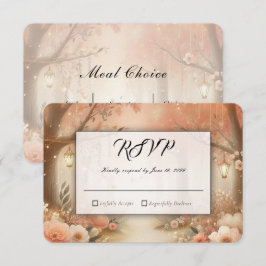 Rosa Pfirsich Verzauberter Wald Laterne Hochzeit RSVP Karte
