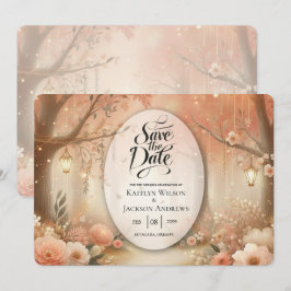 Rosa Pfirsich Verzauberter Wald Laterne Hochzeit Save The Date