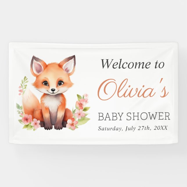Rosa Pfirsich-Wald-Fuchs-Baby-Shower- Banner (Horizontal)