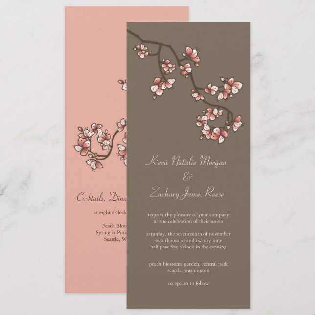 Rosa Pfirsichblüten Sakura Chinesische Hochzeit Ei Einladung (Vorne/Hinten)