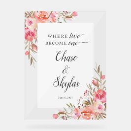 Rosa Pfirsichfarben Hochzeit Gold Acrylschild