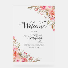 Rosa Pfirsichfarben Hochzeit Gold Acrylschild