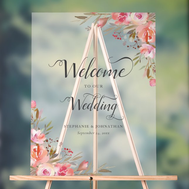 Rosa Pfirsichfarben Hochzeit Gold Acrylschild (Neutral)