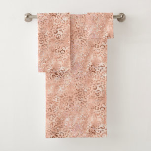 Rosa Pfirsichfarben Rose Gold Leopard Badhandtuch Set