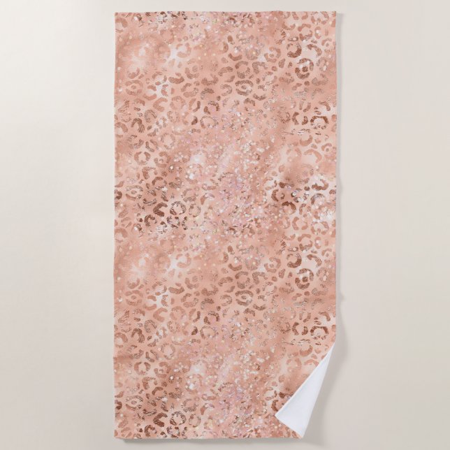 Rosa Pfirsichfarben Rose Gold Leopard Strandtuch (Vorderseite)