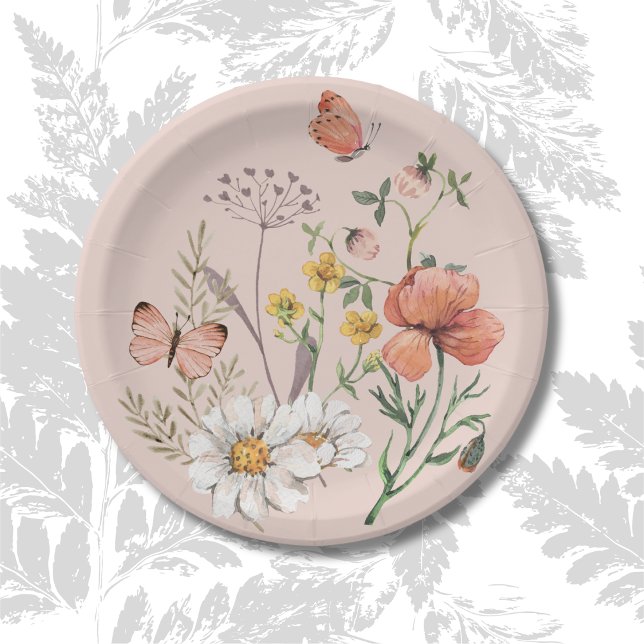 Rosa Pfirsichfarben Wildblume Runde Pappteller (Von Creator hochgeladen)