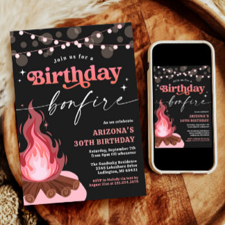 Rosa + Pfirsichfarben zum Geburtstag Bonfire Einla Einladung