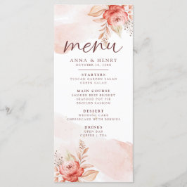 Rosa Pfirsichfarbene Blätter Hochzeit Menükarte