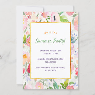 Rosa pfirsichfarbene Blumen im Sommer Party Einladung