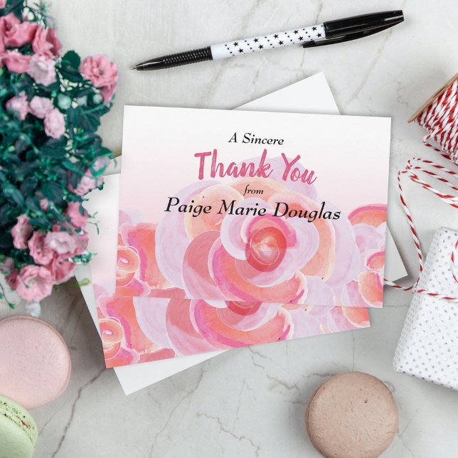 Rosa, pfirsichfarbene botanische Rose Frühjahr Karte (graduation party graduate thank you card thanks stationary floral pink peach coral roses botanical)