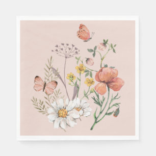 Rosa Pfirsichfarbene Wildblume Square Serviette