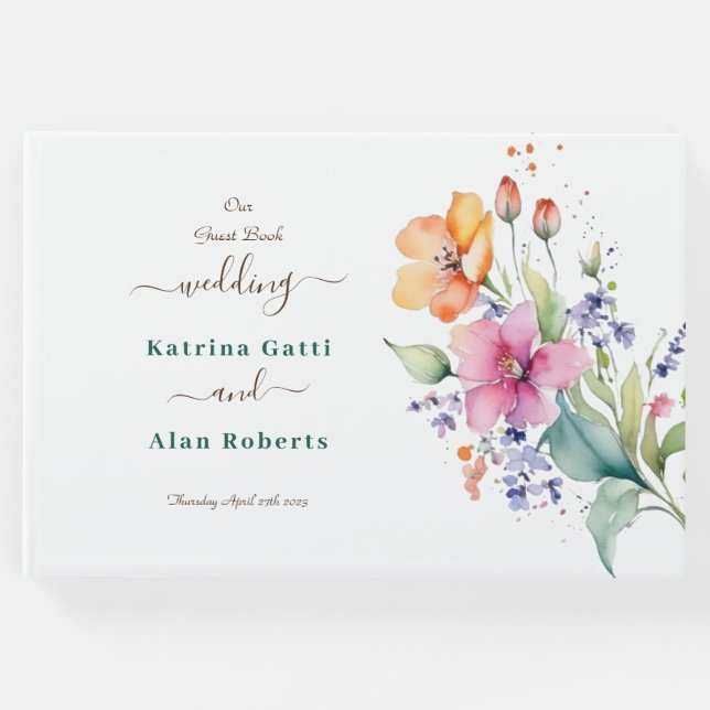 Rosa Pfirsichgelbe Blüten Einladung zur Hochzeit Gästebuch (Vorderseite)