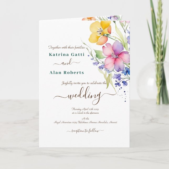 Rosa Pfirsichgelbe Gelbblüten Gelbe Gedeckte Einla Einladung (Vorderseite)