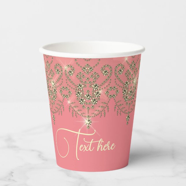 Rosa pfirsichgoldgelb verleihen elegantem Funkeln Pappbecher (Vorderseite)