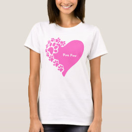 Rosa Pfoten-Pauls Herz-T-Shirt für Katzenliebhaber T-Shirt