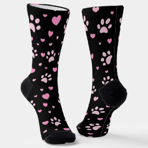 Rosa Pfotenabdrücke & Hearts Crew Socken