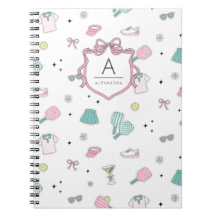 Rosa Pickleball Preppy Monogramm Druck Notizblock