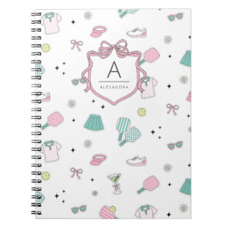 Rosa Pickleball Preppy Monogramm Druck Notizblock
