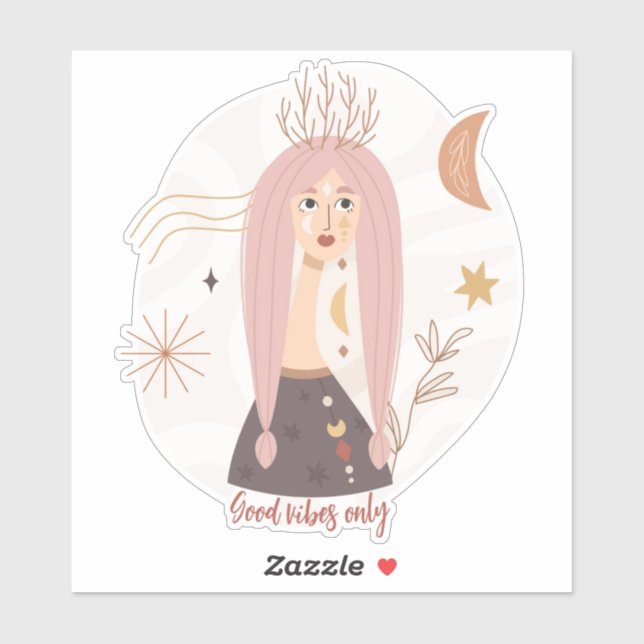 Rosa Pigtails boho Blume Mond Affirmation Aufkleber (Blatt)