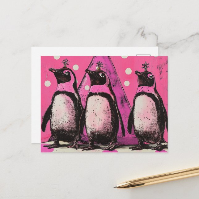 Rosa Pinguine Postkarte (Vorderseite/Rückseite Beispiel)