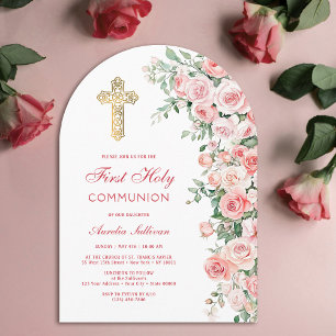 Rosa Pink Blush Rosenbogen Erste Kommunion Einladung