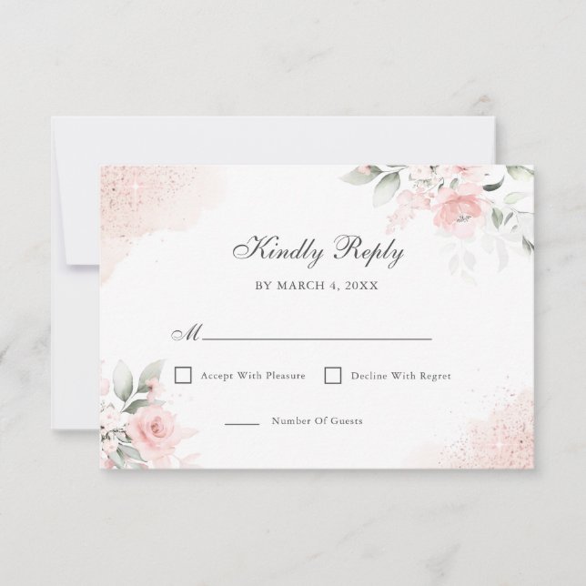 Rosa Pink Blush RSVP Karte (Vorderseite)