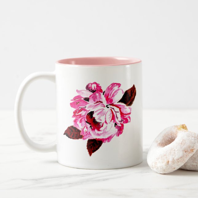 Rosa Pink Gemalt Zweifarbige Tasse (Mit Donut)