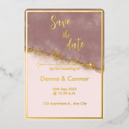 Rosa Pink & Gold Save-the-Date-Hochzeitseinladung Folieneinladung