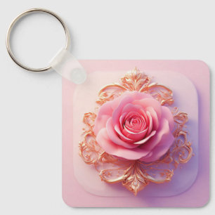 Rosa Pink mit aufwendigen goldenen Verzierungen Schlüsselanhänger